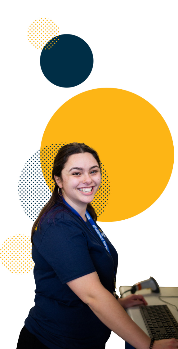 Lite PrepCenter Employee at Scanner Station Many Dots