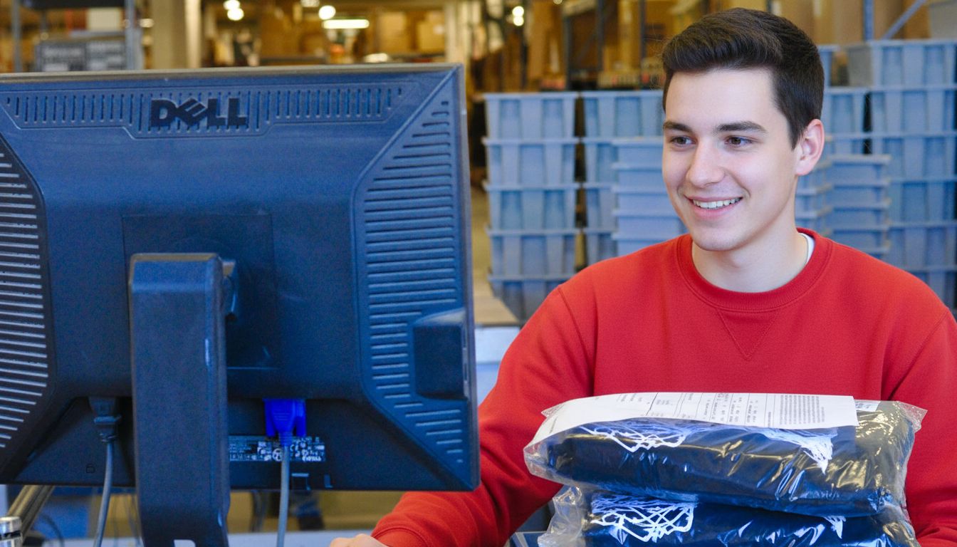 warehouse worker at computer